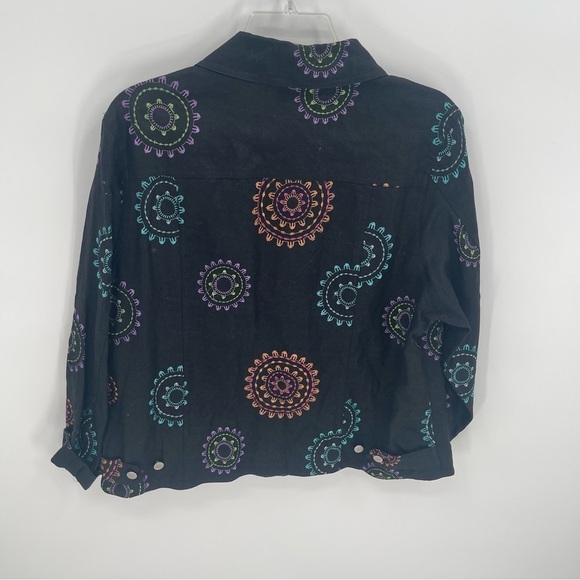 ALEXANDRA BARTLETT 100% Linen Black Embroidered Collared button jacket Size 1X - Picture 6 of 9